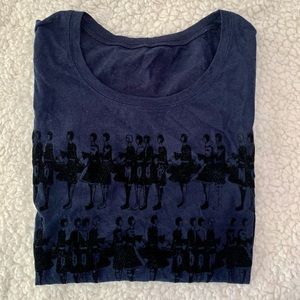 Navy Long Sleeve with Felt Fabric Print || Moco